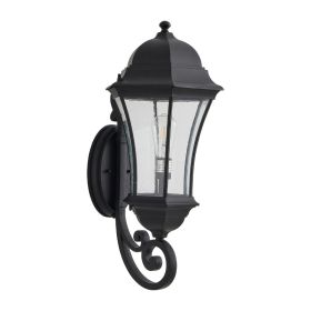 27in H  1-Pack Outdoor Wall Lantern With Dusk To Dawn Sensor, Black Weatherrproof Exterior Light Fixture With Clear Bubble Glass, Vintage Wall Sconce