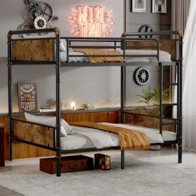 Twin XL Over Twin XL Metal Bunk Bed, Industrial Detachable Bunkbeds With Safety Guard Rails For Teens, Black
