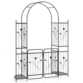 87 Inch Tall Garden Arch With Gate Planter Shelves Climbing Trellises For Wedding Arch, Yard Entrance, Garden Climbing Pergola, Etc
