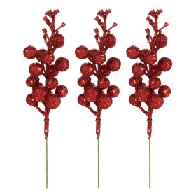 3Pcs Xmas Tree Decoration Berries Shining Sequined Simulated Wreath Rattan Decorative Accessories 15 Heads Holiday Home Decor Red