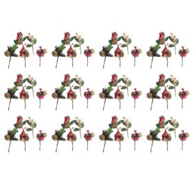 Artificial Flowers Red Berries Pine Cones For Gift Package Plastic Dried Flower Card Accessory For Wedding Party Decorations 12 Sets