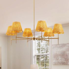 Boho Rattan Chandelier 6-Lights Rustic Industrial Pendant Light Large Adjustable Pendant Lighting Fixtures For Kitchen Island Dining Living Room,UL Li