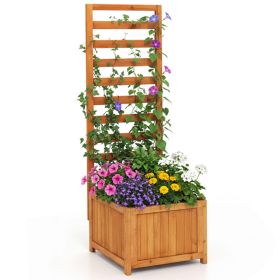 48 Inch Wood Raised Garden Bed With Trellis With Drainage Holes Fir Wood For Indoor And Outdoor Settings, Such As Porch, Patio Or Balcony
