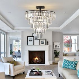 (Same as W1340110374/L5011) 20" Black Crystal Chandelier Ceiling Light, Modern Luxury 10-Light Flush Mount Light Fixture