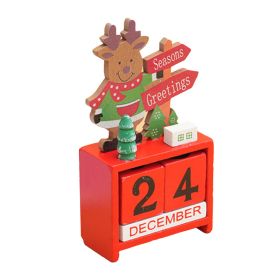 Xmas Desk Calendar Desktop Decoration Tabletop Number Date Wooden Blocks Ornament Elk