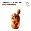 Authentic Olive Wood Honey Pot with Wooden Dipper Set - Hand-Carved Elegant Kitchen Storage Jar and Decorative Honey Dispenser