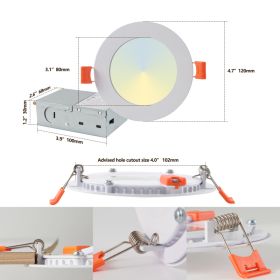 12-Pack 4 Inch Ultra-Thin LED Recessed Ceiling Light With Junction Box, 2700K-5000K Dimmable Color Changing Downlight, 9W 810LM, Easy Install, Ideal F (Option: 4Inch)