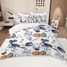 8 Pieces Halloween Comforter Set, Witch Pattern Bed In A Bag Bedding With Comforter Sheet Sham - 1 Comforter, 2 Pillow Shams, 1 Flat Sheet, 1 Fitted S (Option: King-white)