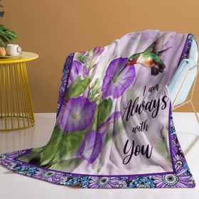 1pc Purple Morning Glory Hummingbird Print Flannel Blanket, Comfortable And Warm Home Throw For Bed, Sofa, Camping, And Multi-Scene Use With Seasonal (Option: 130x150cm-Purple)